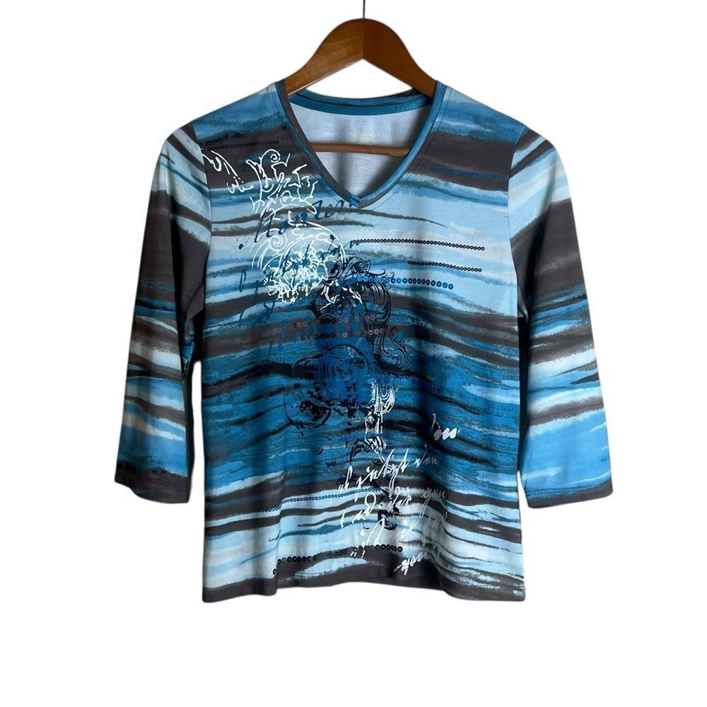 3 for $30! Allison Daley blue & brown patterned shirt